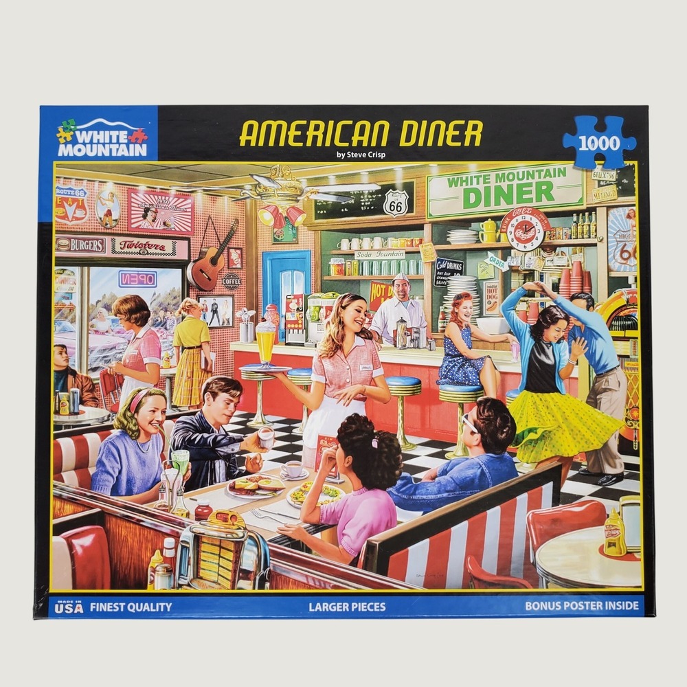 White Mountain Puzzles American Diner 1000 Piece Steve Crisp Retro 1950s USA